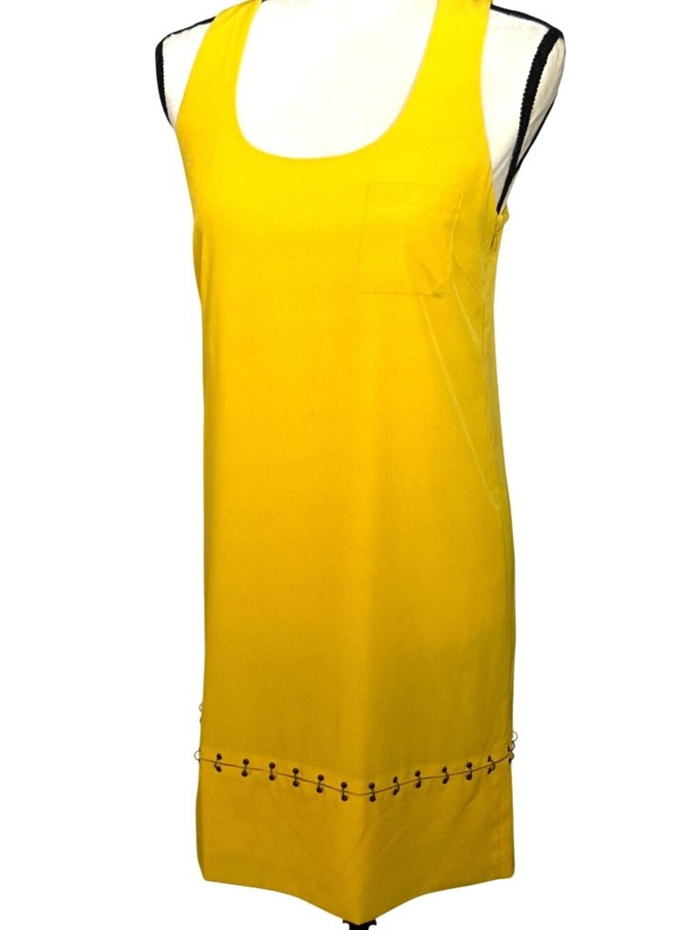 Gianni Bini Yellow Shift Summer Dress XS Sleeveless Retro Metal Rings